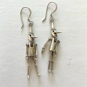 Vintage Sterling Silver 925 Pinocchio Dangle Earrings Articulated Movable Parts
